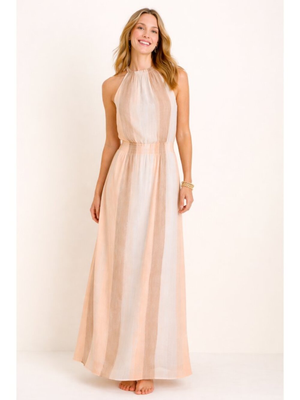 Chico's watercolor striped maxi dress size 1/8 US halter neckline smocked waist - Picture 5 of 8